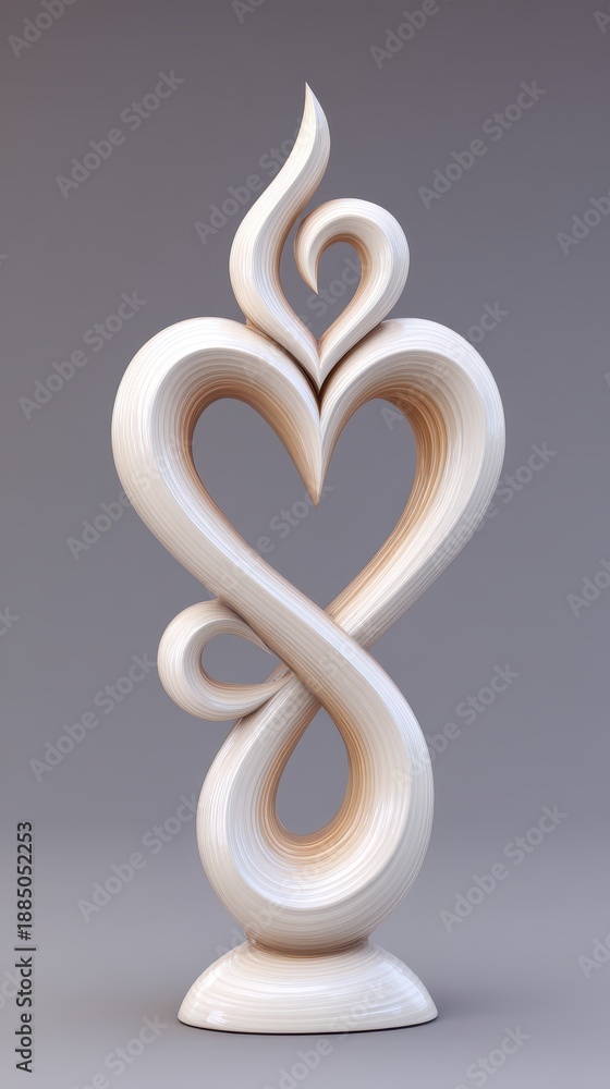 Obraz premium Abstract Sculpture Infinity Heart Symbol White And Wood Texture Realistic Rendering