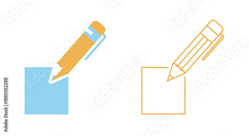 A colorful pencil and a black outline pen beside squares