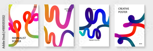 Eye catching bold posters with geometric fluid movements and striking color transitions for music festivals and modern events