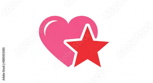 Pink heart symbol with red star icon on white background love and excellence concept