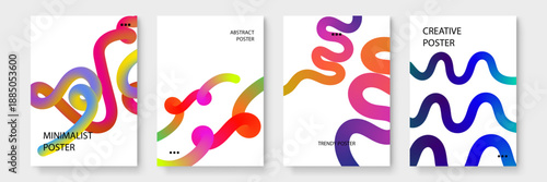Collection of modern posters with organic fluid shapes and smooth color blending for versatile web and print media applications