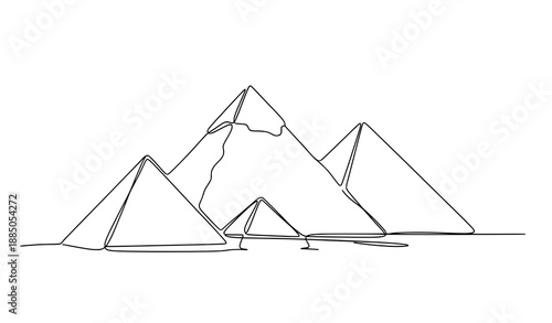 Minimal Continuous Line Pyramids of Giza Vector Illustration on White
