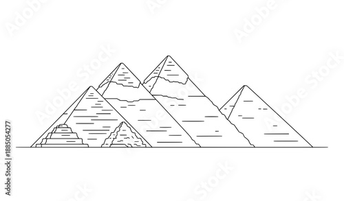 Pyramids of Giza Line Art Vector Illustration Isolated on White Background