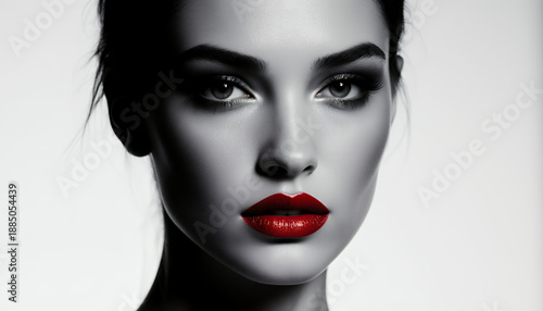 Wallpaper Mural Artistic Black and White Portrait of a Model with Bold Red Lips Torontodigital.ca