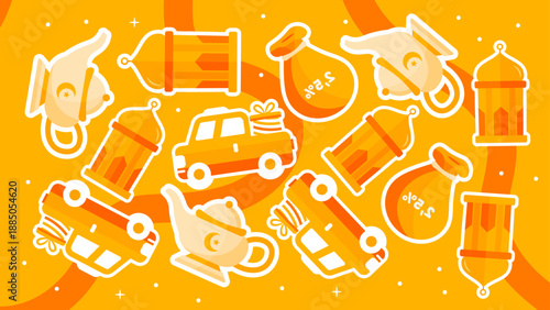 Mudik homecoming concept with cars and traditional hanging lamps