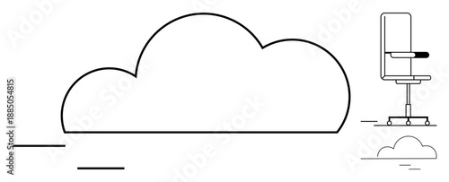 Remote work, workplace flexibility, cloud storage, business solutions, technology integration, digital workspace. Outline of a cloud and office chair. Remote work and workplace flexibility concept