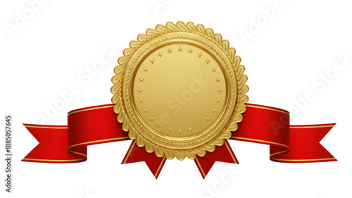 Premium Gold Quality Seal with Stars and Elegant Red Ribbon for Awards and Certification Designs transparent background