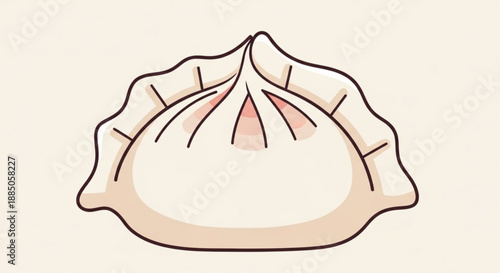 Delicious steamed dumpling with pleated wrapper on neutral background food illustration