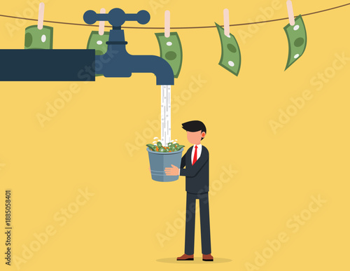 Money laundering and financial crime. Corrupt businessman committing financial crime by washing illegal cash.