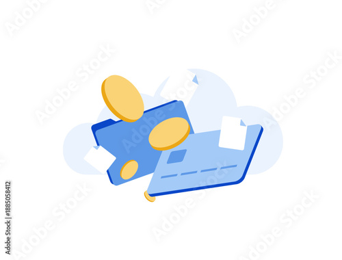 Paid cloud storage upgrade. Transfers local files to secure cloud with credit card payment, subscription user data migration backup online storage finance concept modern isometric vector illustration
