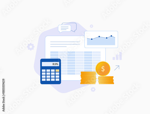 Accounting software development with billing invoicing payroll tax dashboards reporting, automation reconciliation, ERP modules finance teams build tools to manage data grow business illustration