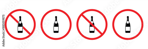 No alcohol vector icon set. Do not drink alcohol in this area. design in trendy style. No drink vector illustration.