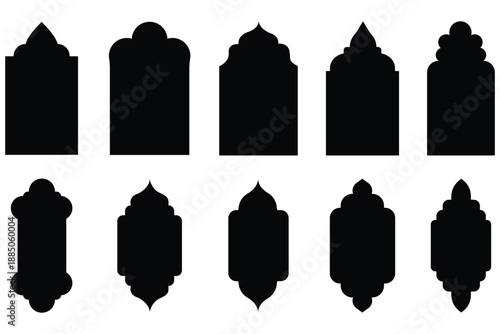 Arabic label frames. Modern islamic mosque dome and lanterns, Arab frame set. Ramadan kareem .traditional ornamental minimalist window. Set of islamic shape illustration design blank islamic shape .