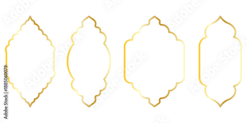 Old islamic window shapes vector set in oriental style. Black silhouette eid mubarak decorative arches, mosque borders or moroccan gates. Arabic Muslim architecture design elements, Ramadan frames. 