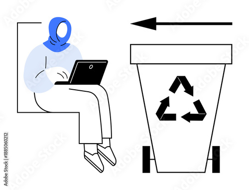 Recycling concept. Recycling bin with a prominent symbol highlights waste management and eco-friendly actions. Recycling awareness supports sustainability, technology, and green practices