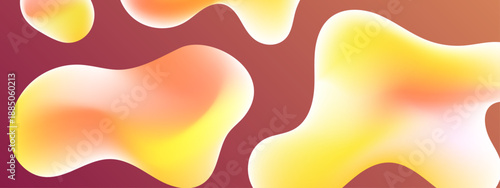 Cozy abstract design featuring soft yellow and peach liquid blobs floating on a deep maroon or dark red base