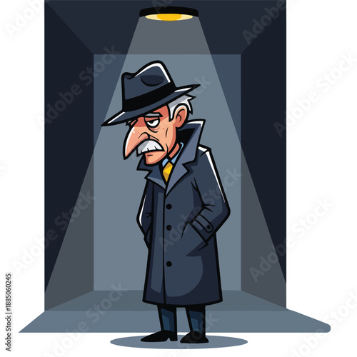 A cartoon man in a trench coat