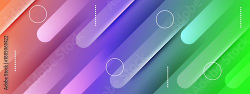 Multicolored diagonal stripe pattern with a smooth spectrum of rainbow colors and floating geometric ring elements for modern branding