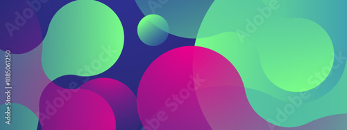 Vibrant fluid shapes with gradient colors overlapping on a dark blue background