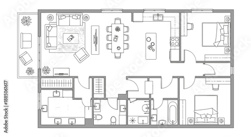Detailed architectural floor plan of a modern residential building.