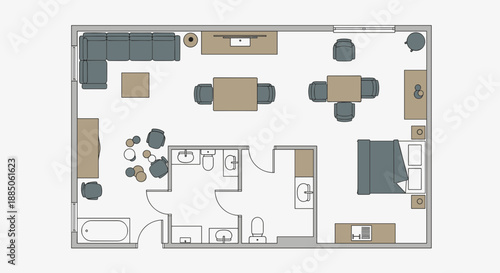 Detailed floor plan of a modern apartment with furniture layout.