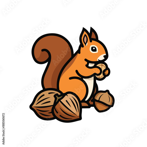 A cartoon squirrel eating nuts
