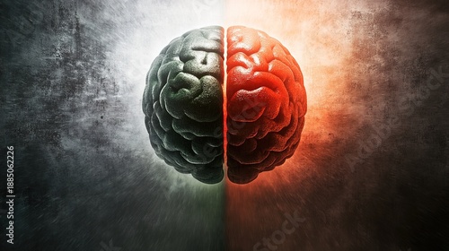 logic. Split brain illustration contrasting creative and analytical concepts with artistic texture overlay. wellbeing guides.