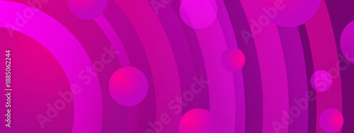 Creative composition of pink fuchsia concentric circles and floating 3d spheres with soft light effects
