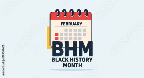 Black history month february calendar icon with bhm text on light blue background