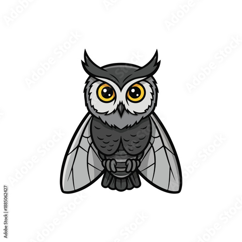 A cartoonish drawing of a gray animal with huge shiny eyes