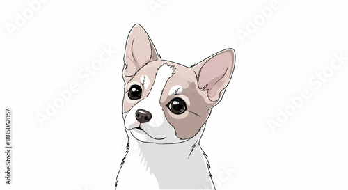 A cute puppy tilts its head, showing curiosity and attentiveness in a realistic colored illustration.