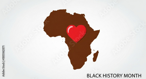 African continent map with red heart symbolizing black history month celebration and unity