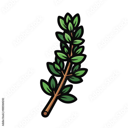 A cartoonish illustration of a green plant branch