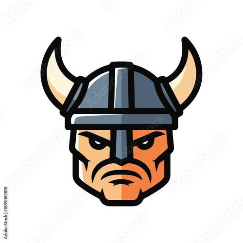 A cartoonish illustration of a viking's face