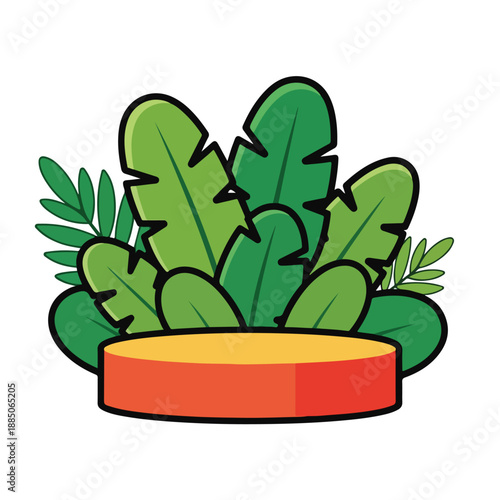 A cartoonish potted plant with green leaves