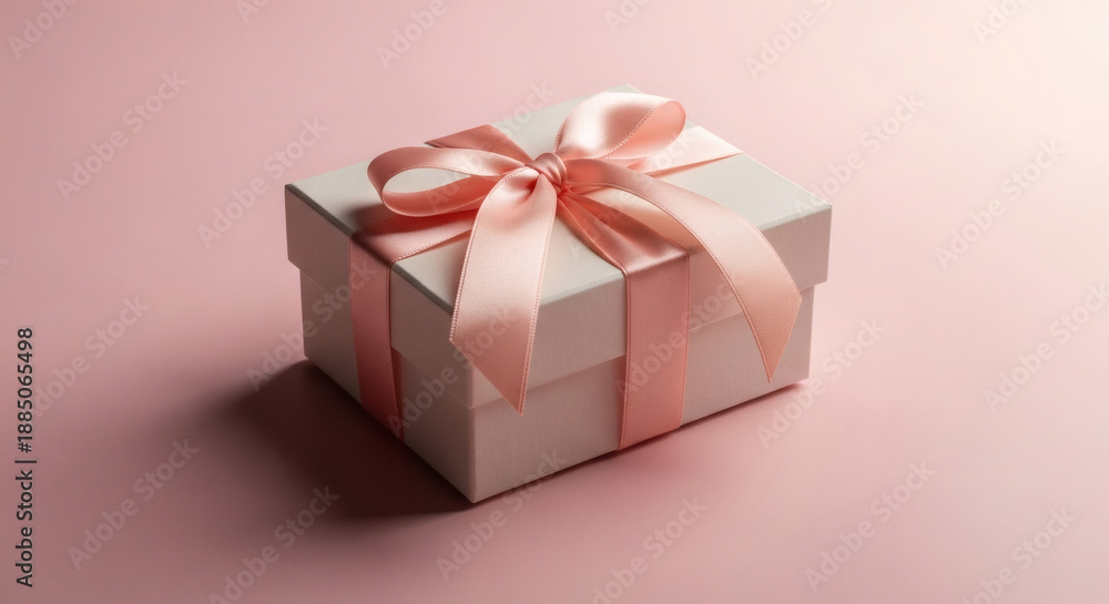 Fototapeta premium Elegant pink ribbon gift box, perfect for romantic celebrations and premium visual branding.