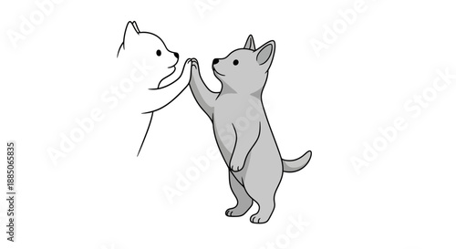 Two dog characters standing on hind legs, giving a high-five gesture illustration.