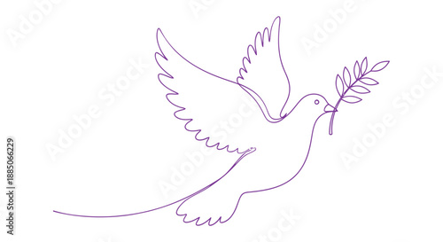 Peace dove flying with olive branch, minimalist single line drawing
