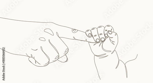 Parent's hand holding a baby's finger, tender line art symbolizing connection