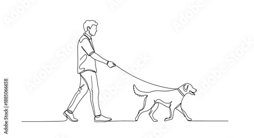 Man Walking Dog On Leash   Outdoor Pet Companionship