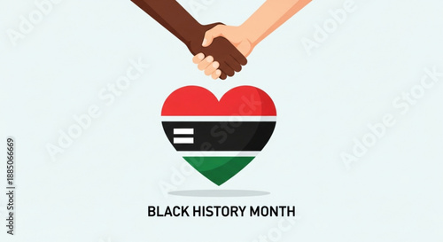 Diverse hands shaking over heart with sudanese flag colors for black history month