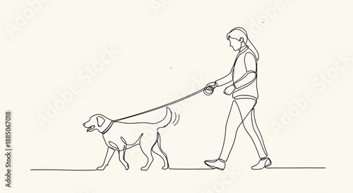 Person Walking Dog   Minimalist Line Drawing