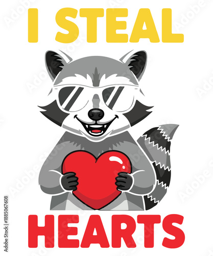 I steal heart Valentine's Day Raccoon Holding Heart Vector Design, valentine's day, Raccoon, 
