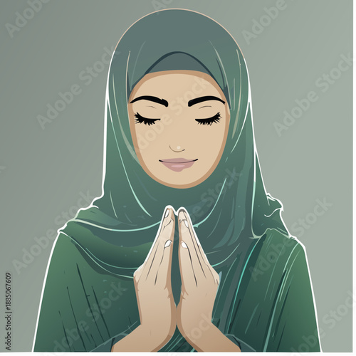A simple modern Idul Fitri vector illustration on a pure white background showing a peaceful