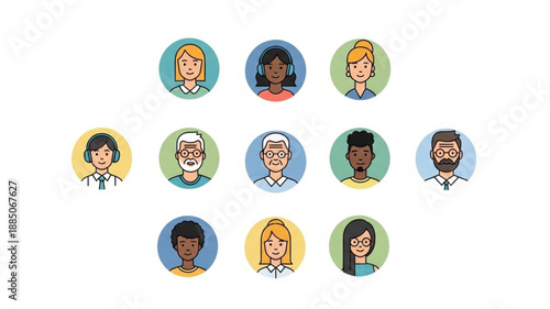 Diverse Group of People Avatars Representing Different Genders and Ages.