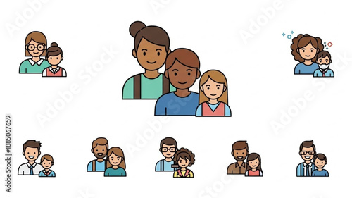 Diverse Family Icons Representing Different Relationships and Generations.