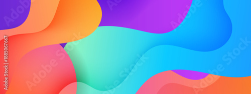 Abstract composition with deep purple and blue liquid shapes mixed with vibrant orange floating circles