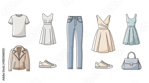 Collection of stylish womens clothing and accessories.