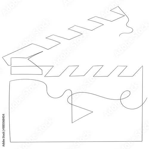 One continuous line drawing of clapper board. Clapperboard sign for action movie scene and retro video production concept in simple linear style. Outline editable stroke. Doodle vector illustration