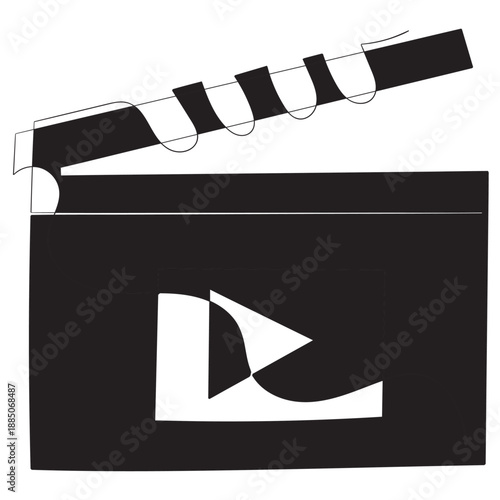 One continuous line drawing of clapper board. Clapperboard sign for action movie scene and retro video production concept in simple linear style. Outline editable stroke. Doodle vector illustration